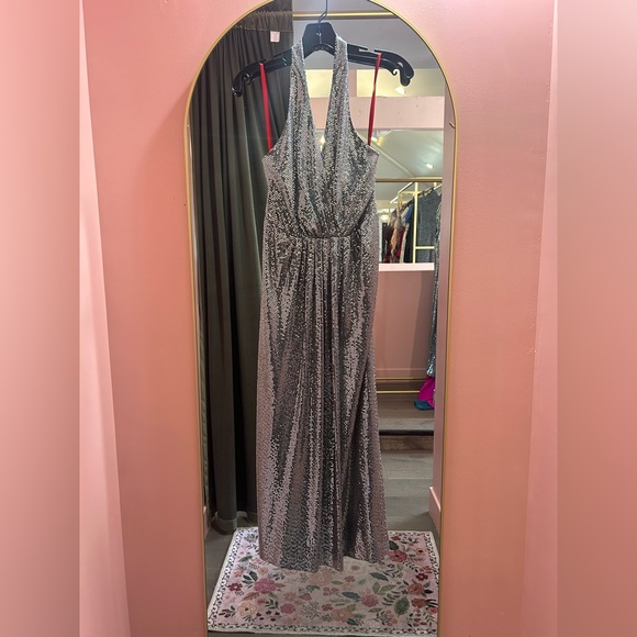 Halston Silver Sequin Halter Dress - Picture 3 of 7
